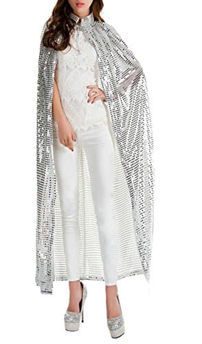 Image of HKSICHENGKEJIUK Women Girls Bling Cape Cloak Fancy Dress Up Shiny Halloween Costume Robe Christmas Fantasy Play Stage Performance Cosplay Outfits 140CM Ankle Length