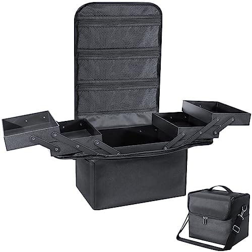 Image of Feibrand Makeup Organiser Box Vanity Cases: Professional Cosmetic Boxes - Large Travel Make up Bag Storage Nail Art Kit Beauty Cases - Black Cosmetics Bags Organizer Set for Girls & Women