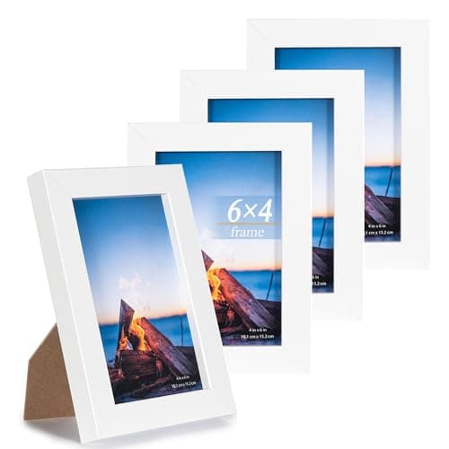 Image of White Wooden 6x4 Inch Picture Photo Frame, Set of 4,15x10 inch photo frameFreestanding and Wall Mountable