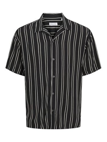 Image of JACK & JONES JJEJEFF Stripe Resort Shirt SS SN, Black, L