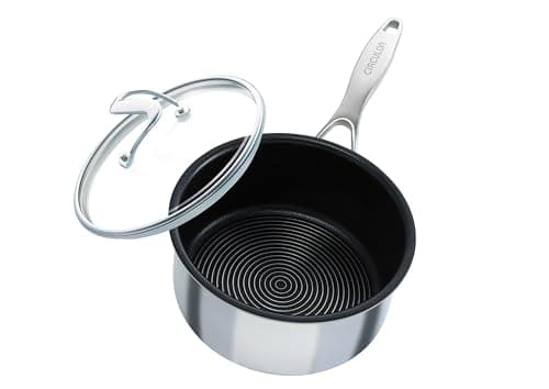 Image of Circulon SteelShield C Series Stainless Steel Saucepan 16cm / 1.4L - Induction Saucepan with Lid with Hybrid Non Stick, Metal Utensil Safe & Dishwasher Safe Cookware