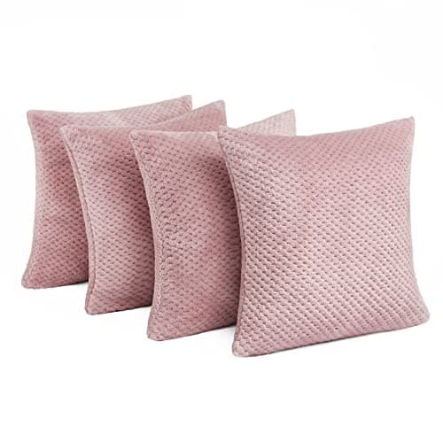 Image of Brentfords Waffle Fleece Set of 4 x Cushion Covers 45 x 45 cm Plush Scatter Home Decor Pack, 18" x 18" - Blush Pink