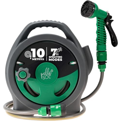 Image of Pelle & Sol 10M Garden Hose Reel with 7 Adjustable Spray Nozzle Gun| Garden Hose with Hose Connector | Mini Hose Reel Garden Accessories | Lawn & Garden Watering Equipment - Green