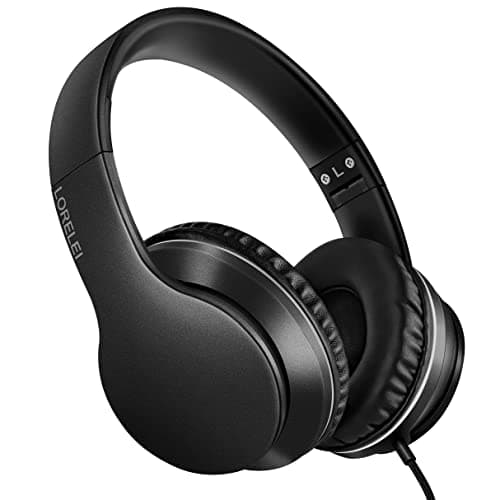 Image of LORELEI X6 Over-Ear Headphones with Microphone, Lightweight Foldable and Portable Stereo Bass Headphones with 1.45 m Tangle-Free, Wired Headphones for Smartphone Tablet MP3/4 (Space Black)