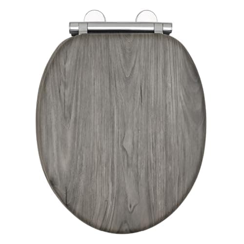 Image of AQUALONA® Luxury Grey Oak Effect Toilet Seat - Soft Close MDF Moulded Wood Seat with Quick Release Button and Durable Hinges - Comfortable, Easy to Clean and Install with Universal Fittings