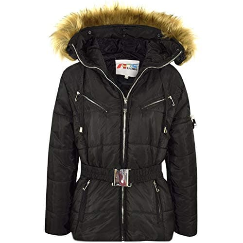 Image of A2Z 4 Kids Girls Jackets Puffer Hooded Stylish Detachable Faux Fur Padded - Jacket Belted 582 Black 11-12