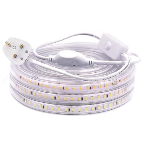 Image of GQL 220V-240V LED Strip (Cut to 20cm) with Switch Power Supply, Waterproof 2835 SMD 120 LEDs/m Rope Light Professional Commercial Engineering Decoration- 6m Warm White