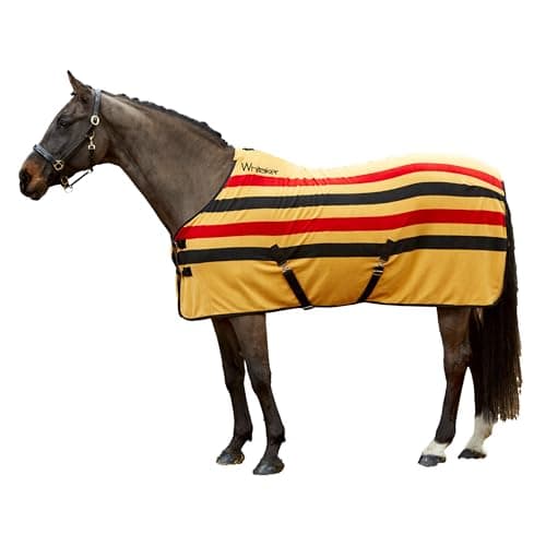 Image of John Whitaker Aintree Striped Fleece Rug in Classic Yellow, Red, Black Stripes - Sizes 4'3 to 7'0 - Perfect for layering or on it's own. (5'3)