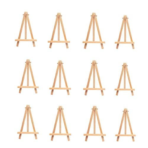 Image of 12Pcs Wooden Tabletop Art Display Easels, Small Painting Easel, Desktop Holder Stand for Displaying Canvas Paintings,Drawing, Weddings, Arts & Crafts