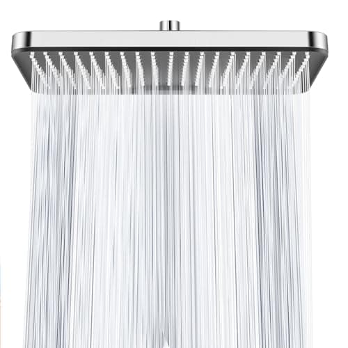 Image of Ronvie 12 Inch Large High Pressure Water-Saving Square Rain Shower Head, Chrome Fixed Overhead Ceiling Showerhead with Adjustable Ball Joint G1/2” Universal Fitting Bathroom Easy Installation