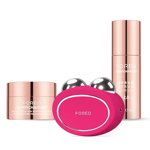 Image of FOREO Total Facelift Bundle - Bear 2 Fuchsia Advanced Microcurrent Facial Device + Supercharged SERUM 2.0 30 ml + Supercharged HA+PGA Triple Action Intense Moisturizer 50 ml-Anti Aging-Skincare Tools