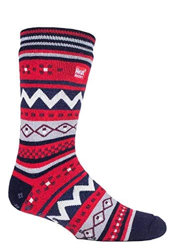 Image of HEAT HOLDERS - Mens Soul Warming Thick Winter Nordic Patterned Non Slip Thermal Slipper Socks with Grippers (6-11 uk, Navy/Red (Soul))