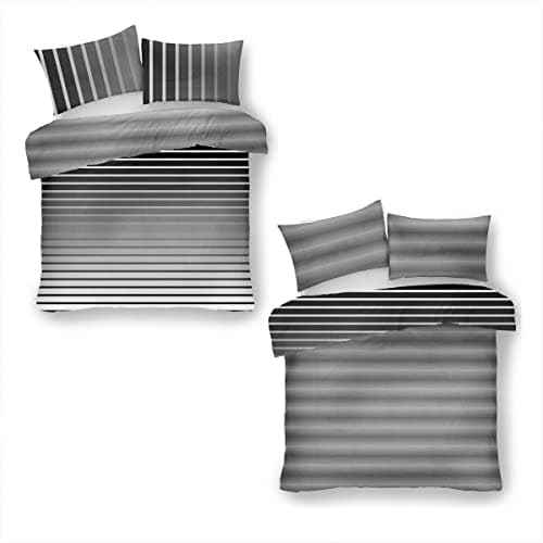 Image of LIZZIE JACOBS New Printed Duvet Cover Sets Cotton Rich Quilt Cover Sets Easy Care Reversible Bedding Sets (King, Oscar Grey)