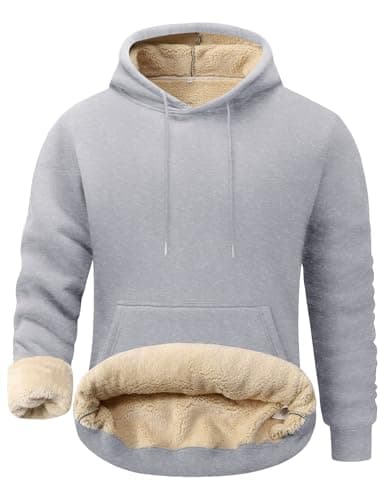 Image of Kissonic Men's Fleece Hoodie Pullover Long Sleeve Sherpa Lined Warm Hooded Sweatshirt, Grey, M