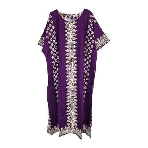 Image of Kiran Fashion New Ladies 100% Cotton Maxi Kaftan Dress Summer Ethnic African Print Beach Cover One Size (Purple)