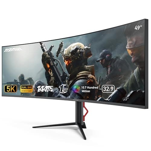 Image of TANXJIA 49 Inch Curved Gaming Monitor with Speakers Built In, 5K(5120×1440) DUAL QHD PC Monitors, 1.07B Colors Ultrawide Computer Screen, 144Hz, 1Ms, FlickerFree, Tilt/Height Adjustable, USB/HDMI Port