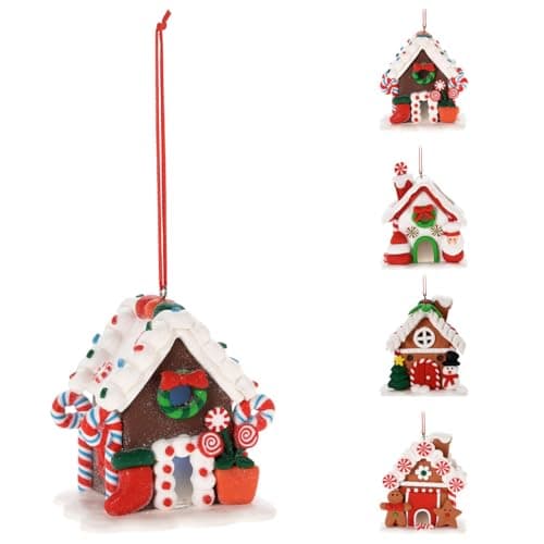 Image of Carousel Home LED Gingerbread House Christmas Bauble | Colour Changing Light-up House Christmas Tree Ornament | Hanging Decoration for Christmas Tree - 7cm ~ Design Varies One Supplied