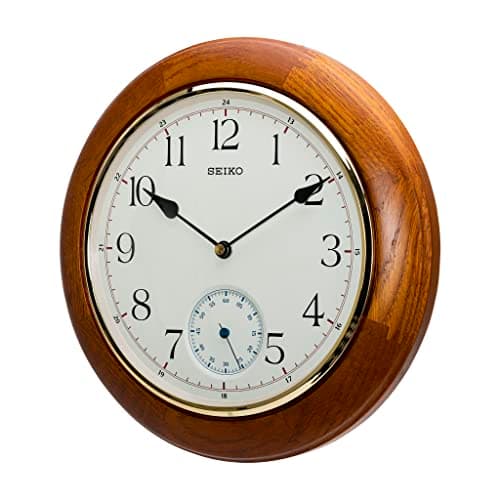 Image of Seiko QXA432B Wall Clock Brown Wood Oak, Brown, 30 cm l x 30 cm w, Modern