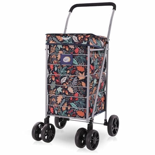 Image of Hoppa Lightweight 6-Wheel Premium 2024 Model Folding Shopping Trolley Extra Large 75.6L Capacity Shopping Trolley Bag, 95cm, 5.25kg, Push/Pull (Leaf Black)