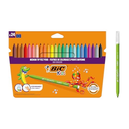 Image of BIC Kids Kid Couleur Felt Tip Colouring Pens - Assorted Colours, Cardboard Wallet of 24 ,841800
