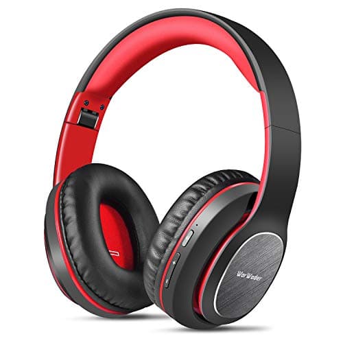 Image of WorWoder Wireless Headphones Over Ear, 80 Hours Playtime Bluetooth Headphones, Hi-Fi Stereo Sound with MIcrophone, Lightweight Headset with Deep Bass for Travel Work PC Cellphone(Black-Red)