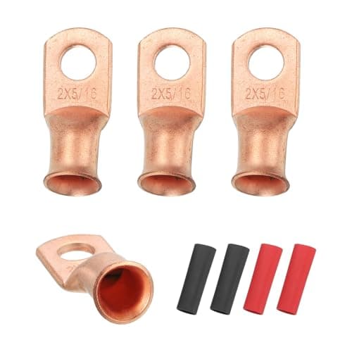 Image of sourcing map 4pcs 2 AWG M8 Battery Lugs Ring Terminals, 5/16" 8mm Stud Crimp Wire Terminal Connector End Copper, 3:1 Heat Shrink Tubing, Gold