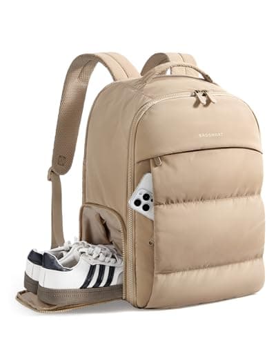 Image of bagsmart 30L Travel Backpack for Women, Carry on Backpack for Airplanes, Gym Backpack with Shoe Compartment, Lightweight Travel Bag Fits 15.6 Inch, Water-Resistant, Camel