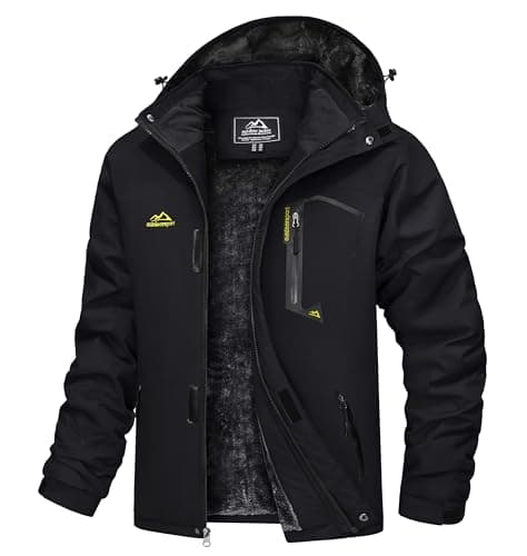 Image of TACVASEN Winter Jacket Men Warm Waterproof Skiing Jacket Fleece Snowboarding Military Outdoor Lightweight Jacket Coat Parka with Hood Raincoat Black