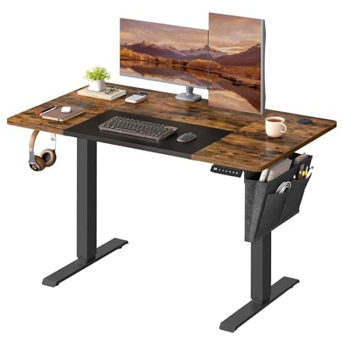 Image of VASAGLE Electric Standing Desk, Height Adjustable Desk, 60 x 120 x (72-120) cm, 4 Memory Heights, Storage Pocket, for Home Office, Study, Rustic Brown and Matte Black LSD015X11V1