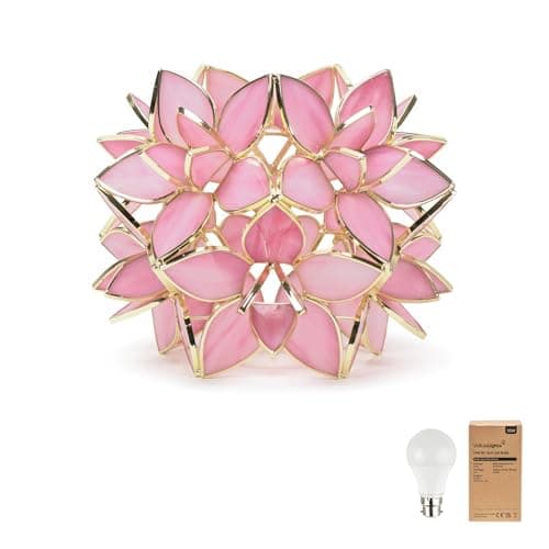 Image of ValueLights | Pink Easy Fit Glass Flower Pendant Ceiling/Table Lampshade | Lamp Shades, Home Décor & Improvement Essential | Includes Bulb [3000K Warm White] | 21cm Shade Width