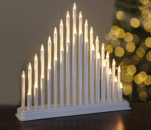 Image of Marco Paul White Christmas Candle Bridge - 33 Warm White LED Faux Pipe Candles Battery Operated Xmas Candle Arch for Windowsill Fireplace or Mantelpiece Indoor Christmas Decoration
