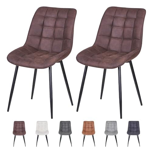 Image of mcc direct set of 2 Dining Chairs, Faux Matte Suede Leather Dining Chairs with Padded Seat and Metal Legs for Dining Room, Living Room, Kitchen Room and Commercial Restaurants-Alba (Brown)