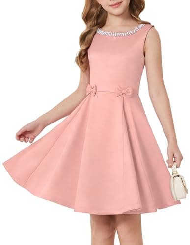 Image of GRACE KARIN Girls Princess Dress Summer Sleeveless Round Neck A Line Birthday Party Wedding Dresses for Kid Pink 14 Years