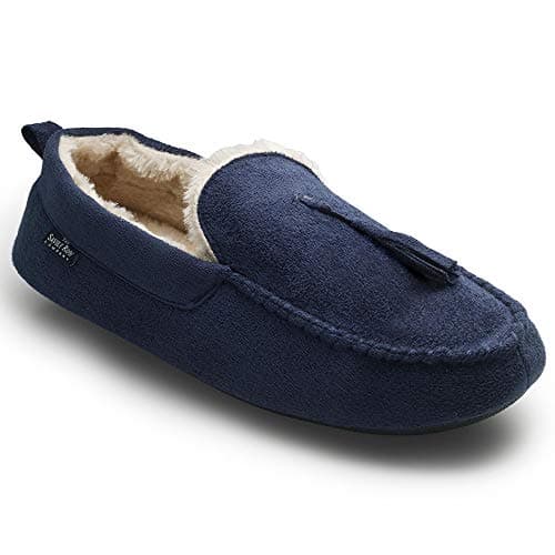 Image of THE SAVILE ROW COMPANY LONDON Men's Classic Microsuede Moccasin Slippers - Navy - 9
