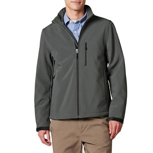 Image of Amazon Essentials Men's Water-Resistant Softshell Jacket, Dark Grey, M