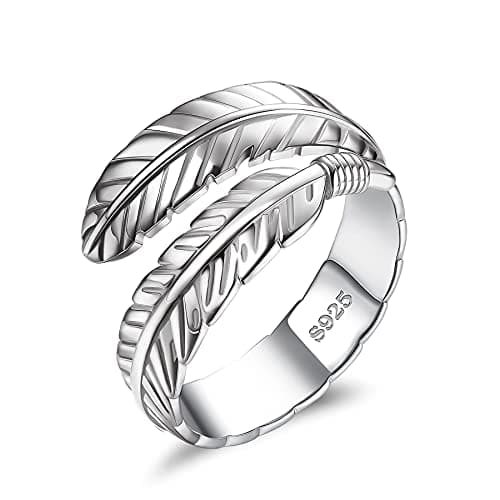 Image of JeweBella 925 Sterling Silver Ring for Women Wedding Eternity Silver Ring Feather Angel Wings Adjustable Open Thumb Rings