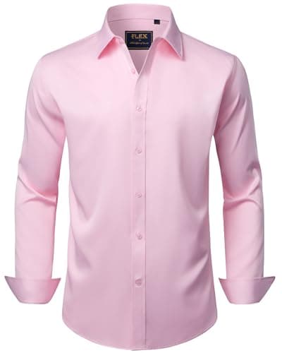 Image of J.VER Mens Shirts Fashion Pink Long Sleeve Dress Stretch Non Iron Formal Business Casual Regular Fit Wedding Work Button Down Shirt XL