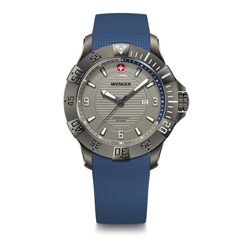 Image of Wenger Men’s Watch Seaforce Ø 43 mm, Swiss Made, Analogue Quartz, Water-Resistant up to 200 m, Silicone Strap, Blue/Black, 01.0641.142