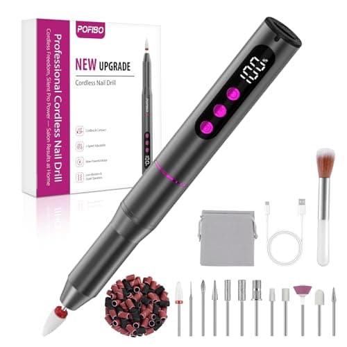 Image of POFIBO Cordless Electric Nail Drill – 12 in 1 Rechargeable Electric Nail File Kit with LCD Display, 5 Adjustable Speeds, 35000RPM, for Acrylic & Gel Nails, Manicure & Pedicure
