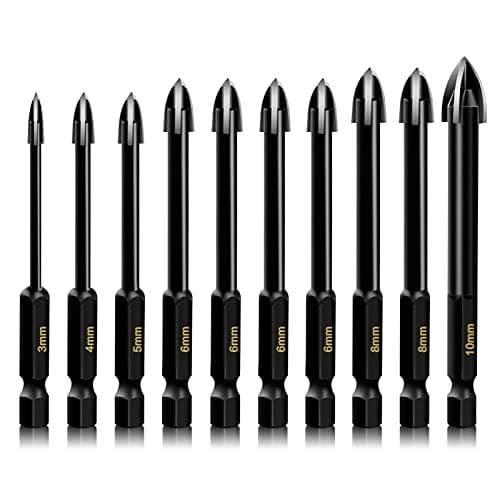 Image of 10 Pcs Glass Concrete Drill Bit Set, Masonry Drill Bits for Brick, Plastic and Wood, Hex Shank Tungsten Carbide Tip Drilling Tools for Mirror and Ceramic Tile on Concrete and Brick Wall (3-10mm)