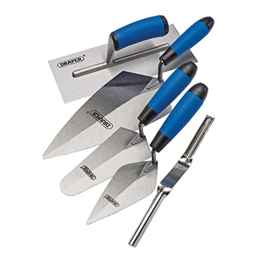 Image of Draper Soft Grip Trowel Set|5 Piece Plastering Tools Kit | Bricklaying Handtools|Brick Jointer | Gauging | High Carbon Steel | 70372