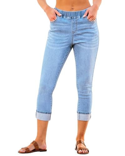 Image of Vetinee Elastic Waist Jeans for Women High Waisted Jeans Women Blue Vibe Size Large Fits UK 16-18