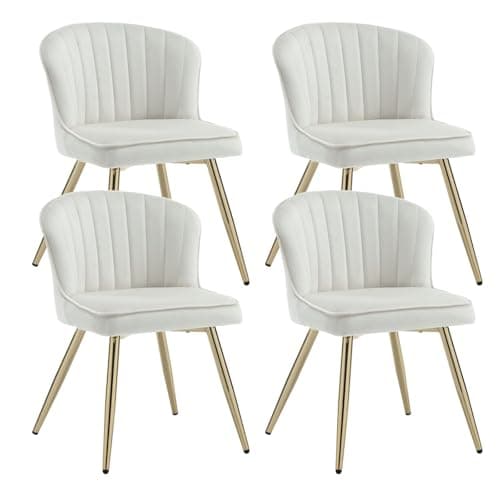 Image of chairus Velvet Kitchen Chair Set of 4 Side Dining Chairs Armless Tub Chair with Metal Legs (Beige)