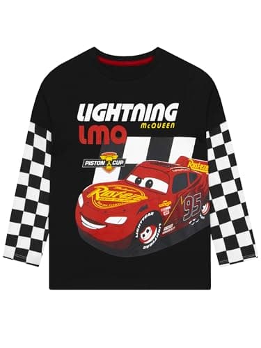 Image of Disney Lightning McQueen Tshirt, Long Sleeve Boys T-Shirts, Cars Boys Clothing, Black 3-4 Years