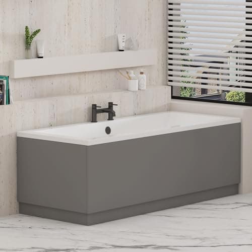 Image of 1800mm, Wooden MDF Front Bath Panel Covering with Plinth, Indigo Grey Bathroom Panels for Bathtub, Water Resistant Panel for Straight Bathroom Baths and Soaking Tubs