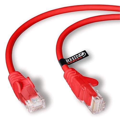 Image of rhinocables CAT 6 High-Speed Gigabit Ethernet Cable - Patch Network Lead for LAN| Snagless UTP With LSZH Jacket | RJ45 Connector - Internet, Router, Modem, Smart TV, PC & More (5m, Red, Pack of 1)