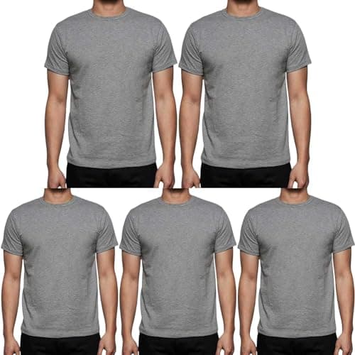 Image of Gaffer Mens T Shirts Plain Crew Neck Cotton Top Tees Workwear Undershirts Gym Running Workout Classic Basic T-Shirt Short Sleeve 5 Pack - Grey L