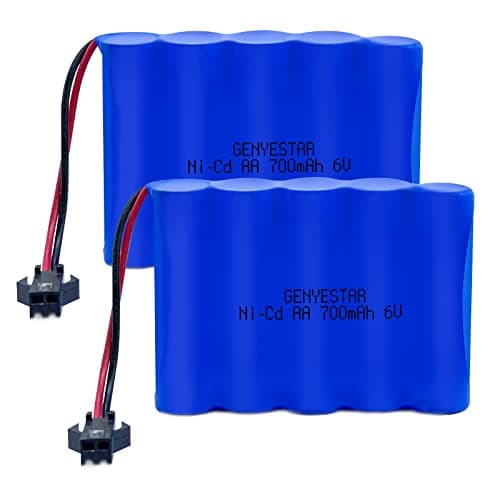 Image of GENYESTAR 2 Pack 6.0V 700mAh Ni-cd Rechargeable AA Battery Pack for 11 Channel RC Excavator RC Truck Amphibious Stunt RC Cars Vehicles (SM2P Plug and 2 USB Charger Cable)