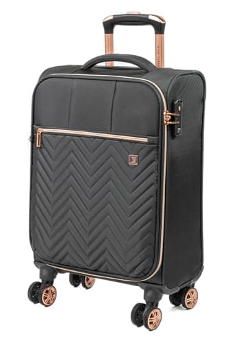 Image of Gino Ferrari Luggage Softside Suitcase with Wheels - Soft Shell Travel Wheeled Cases | Softer Premium Detailed Suitcases for Holidays, Breaks and Getaways (Black, Cabin)