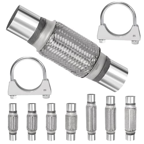 Image of Swpeet 1Pcs 2 X 6 Inches Exhaust Flex Pipe with 2 Inches Exhaust U Clamp Kit, Universal Type Stainless Steel Double Braid Zinc Pipes Exhaust Flex Tube Ideal for Heavy Duty and Cars